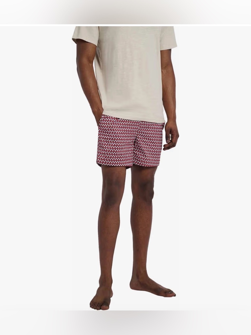onia Charles 5” Red and White Geometric Swim Shorts Size Large NWT